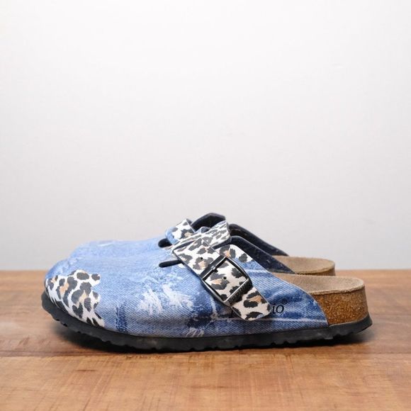 Papillio Women's Blue and Leopard Print Clogs - Picture 7 of 8